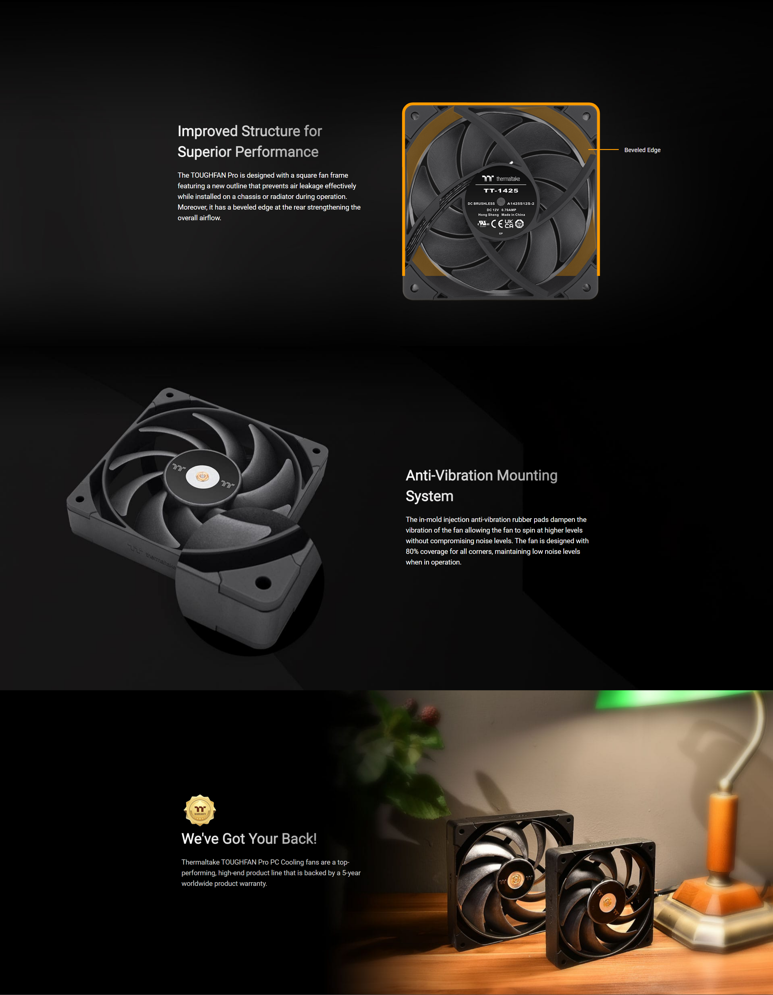 A large marketing image providing additional information about the product Thermaltake Toughfan 14 Pro - 140mm PWM Radiator Fan  - Additional alt info not provided
